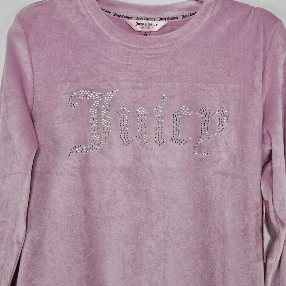 Juicy Couture Womens Pink Velour Sweatshirt Small Rhinestone Spellout Bling Soft - Picture 3 of 10